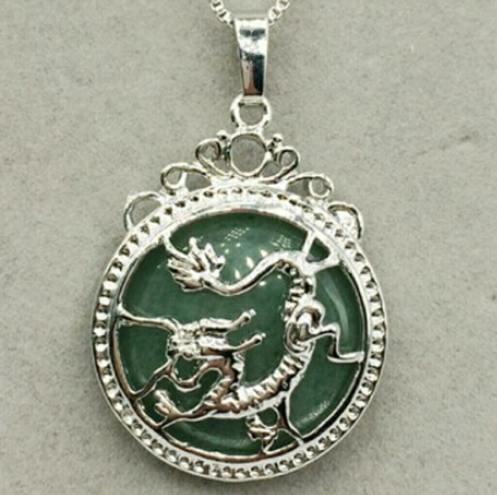 Stamped silver plated dark Agate dragon necklace